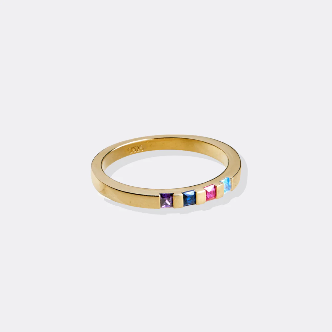 Princess-Cut Birthstone Band Ring - Image 35