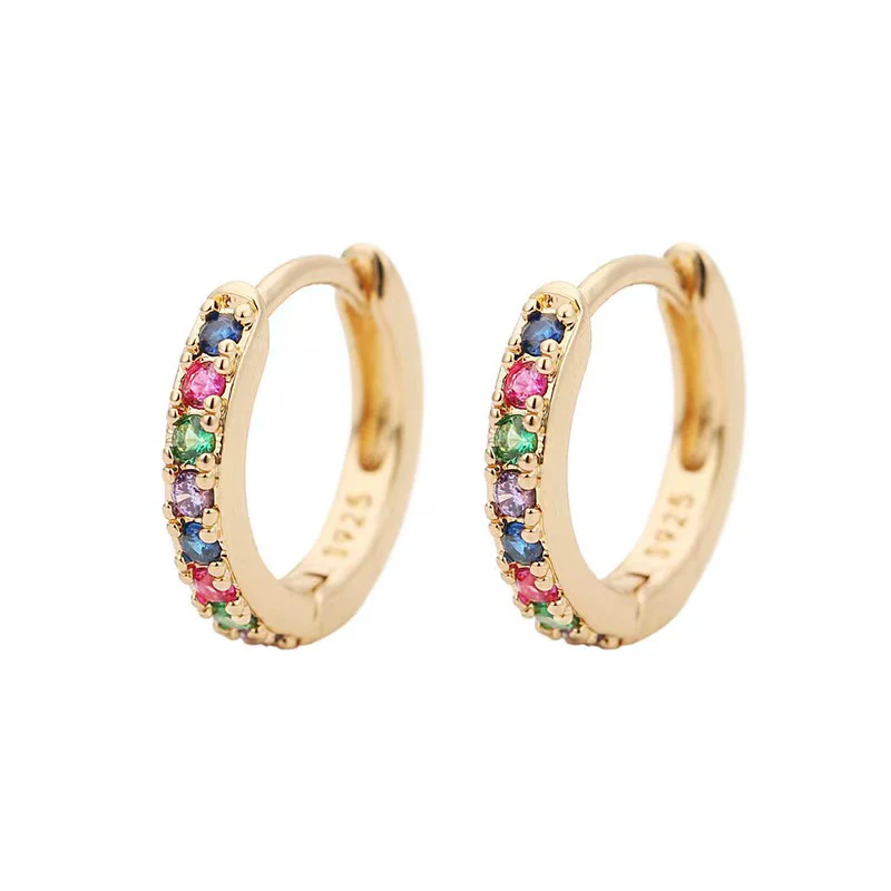 Rainbow Gemstone Huggie Hoop Earrings - Image 2