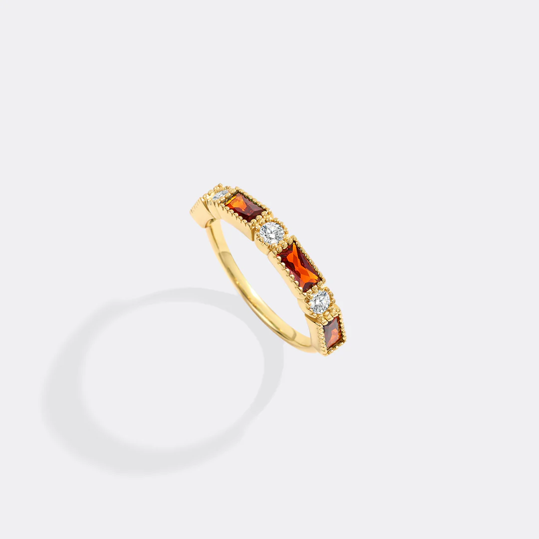 Personalized Round and Baguette Birthstone Ring - Image 2