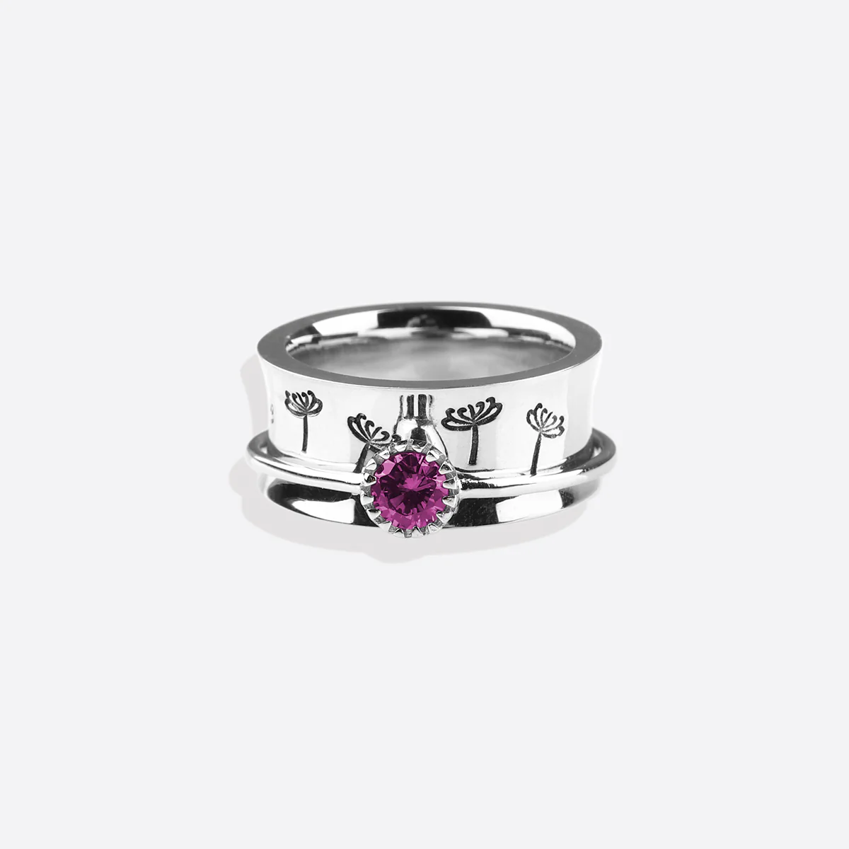 Silver Dandelion Birthstone Spinning Fidget Ring - Image 106