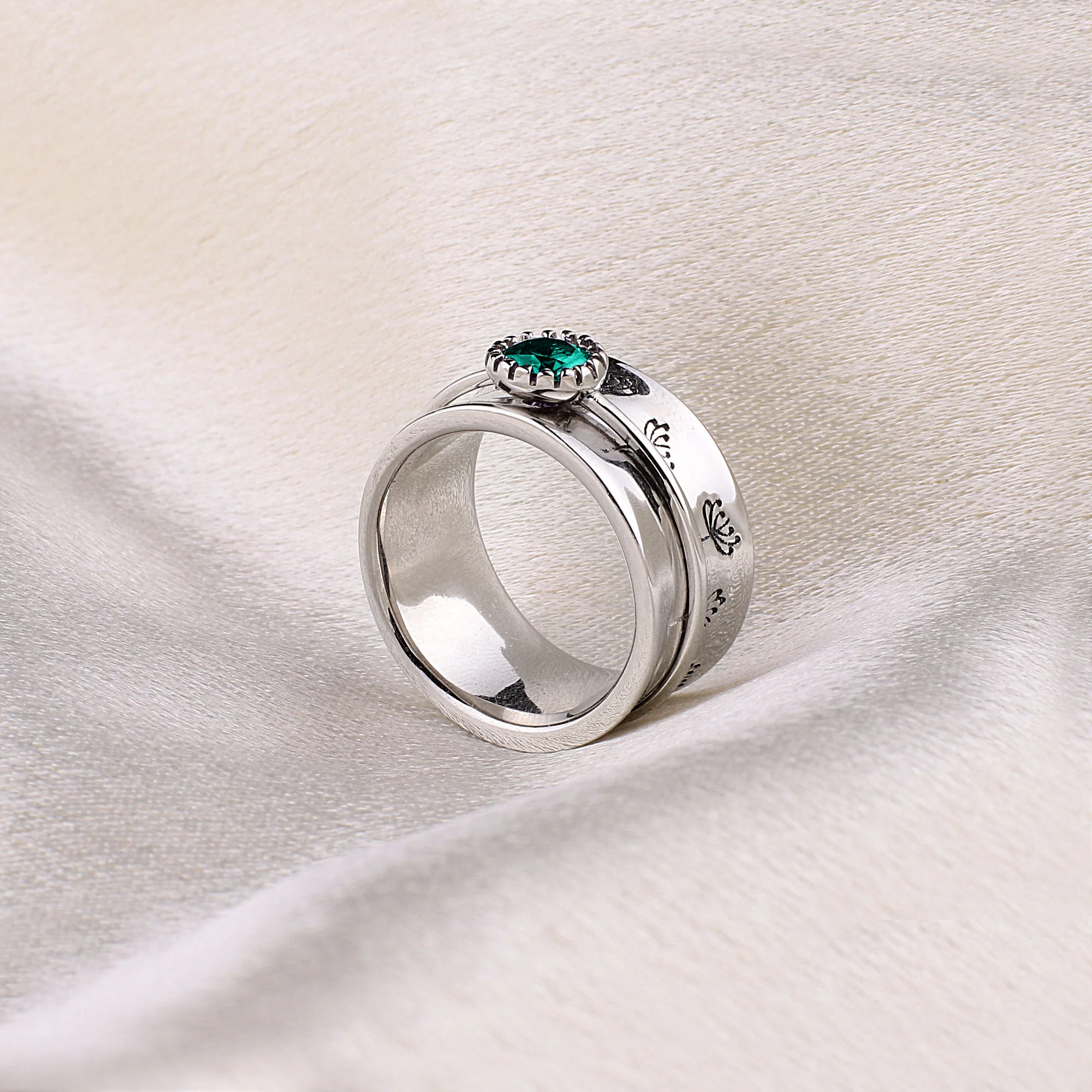 Silver Dandelion Birthstone Spinning Fidget Ring - Image 35