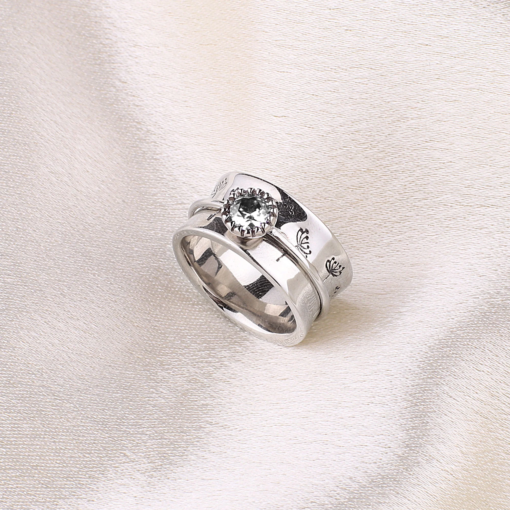 Silver Dandelion Birthstone Spinning Fidget Ring - Image 51