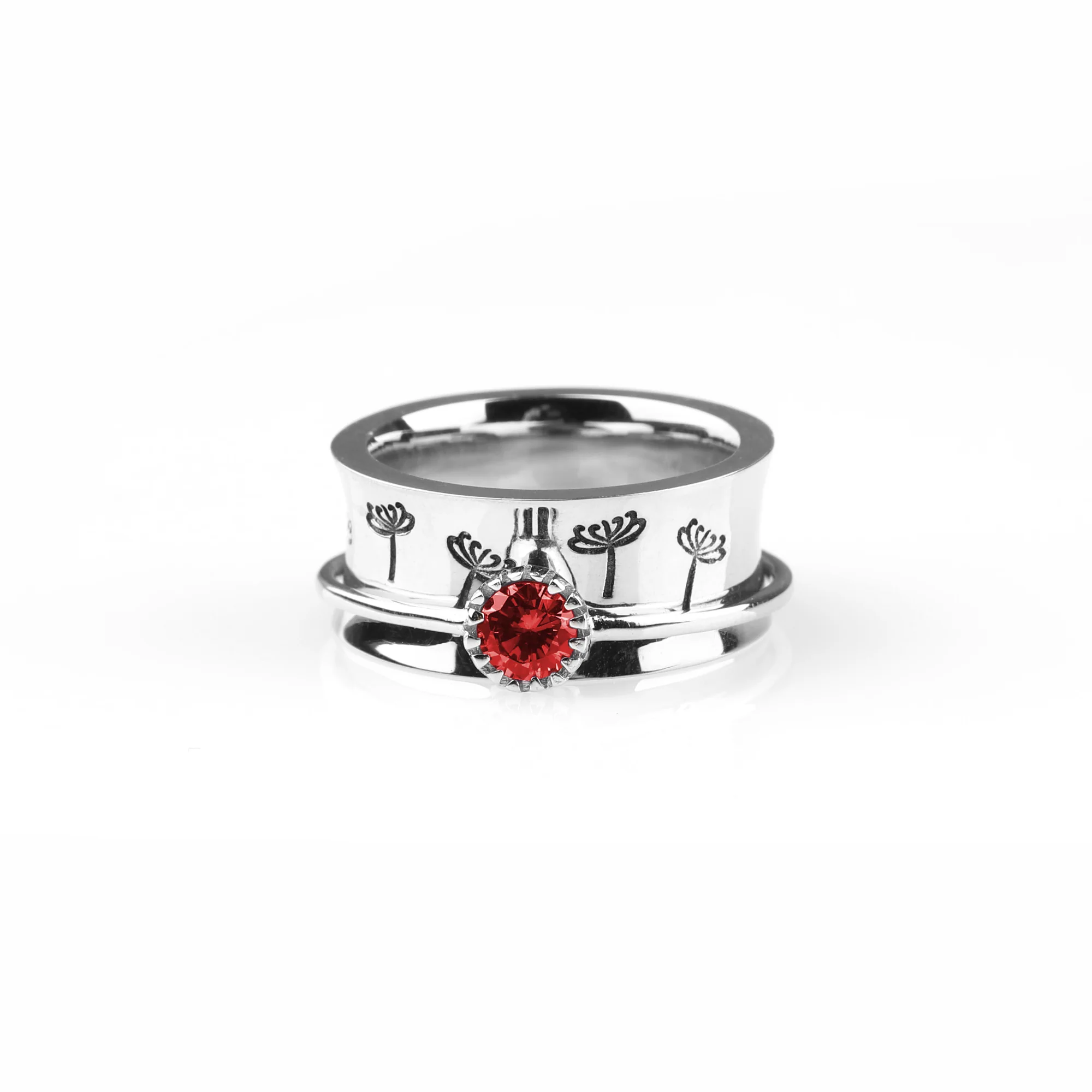 Silver Dandelion Birthstone Spinning Fidget Ring - Image 82