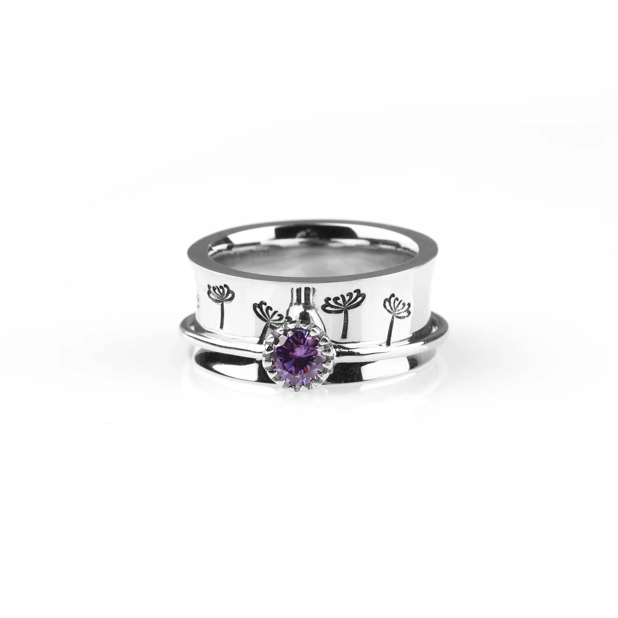 Silver Dandelion Birthstone Spinning Fidget Ring - Image 83