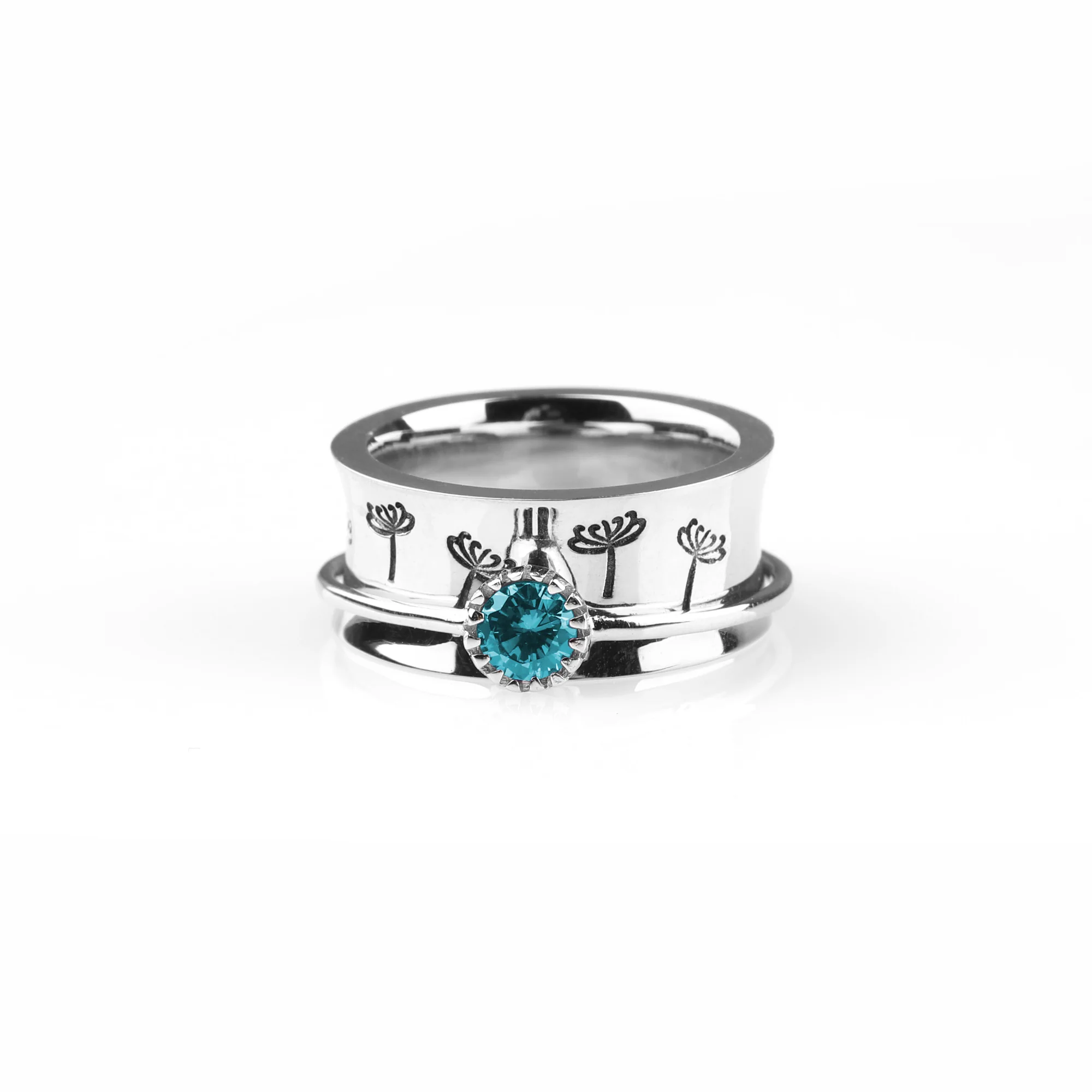 Silver Dandelion Birthstone Spinning Fidget Ring - Image 84