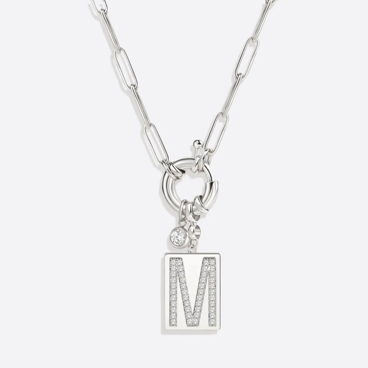 Pave Initial Pendant Necklace with Paperclip Chain - Image 18