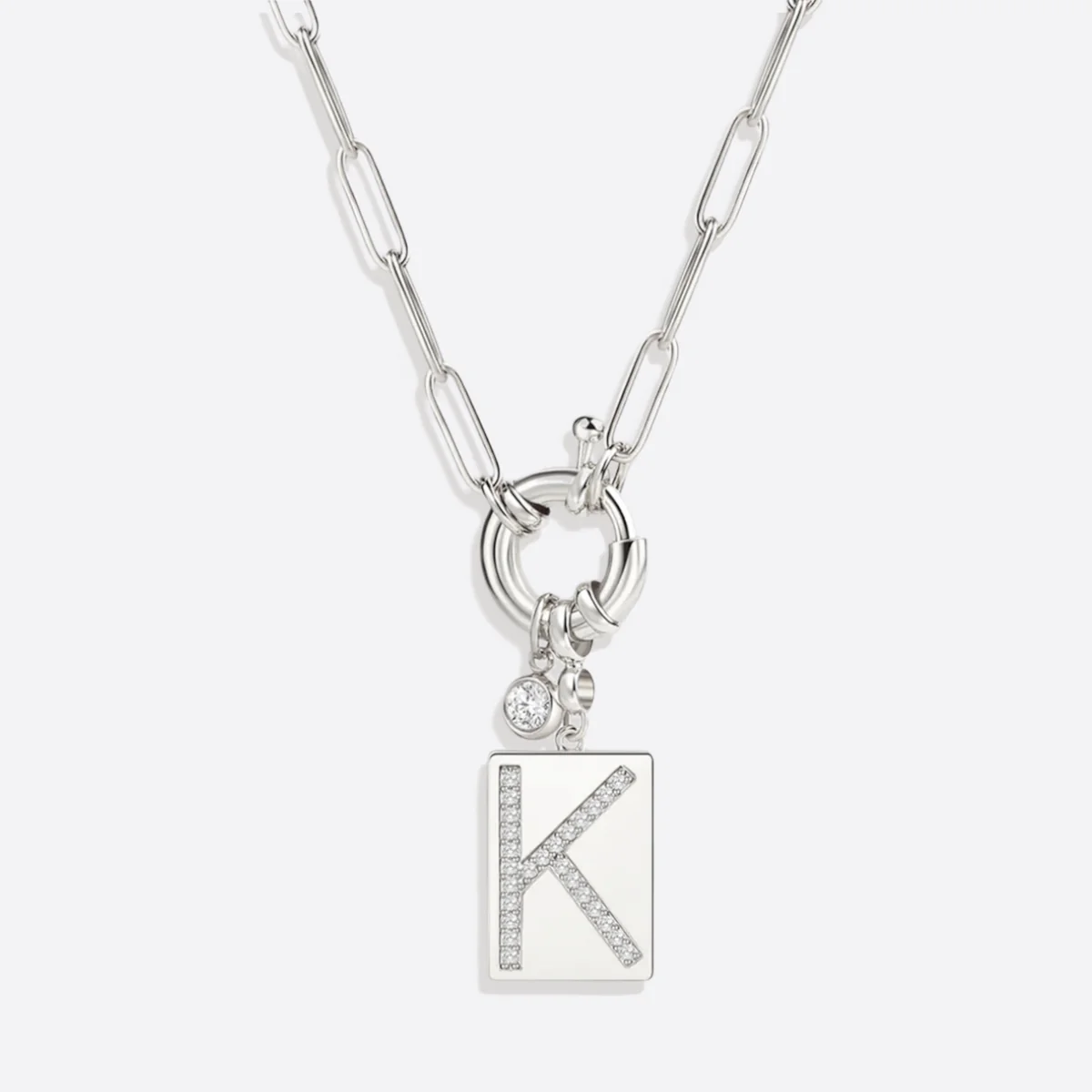 Pave Initial Pendant Necklace with Paperclip Chain - Image 20