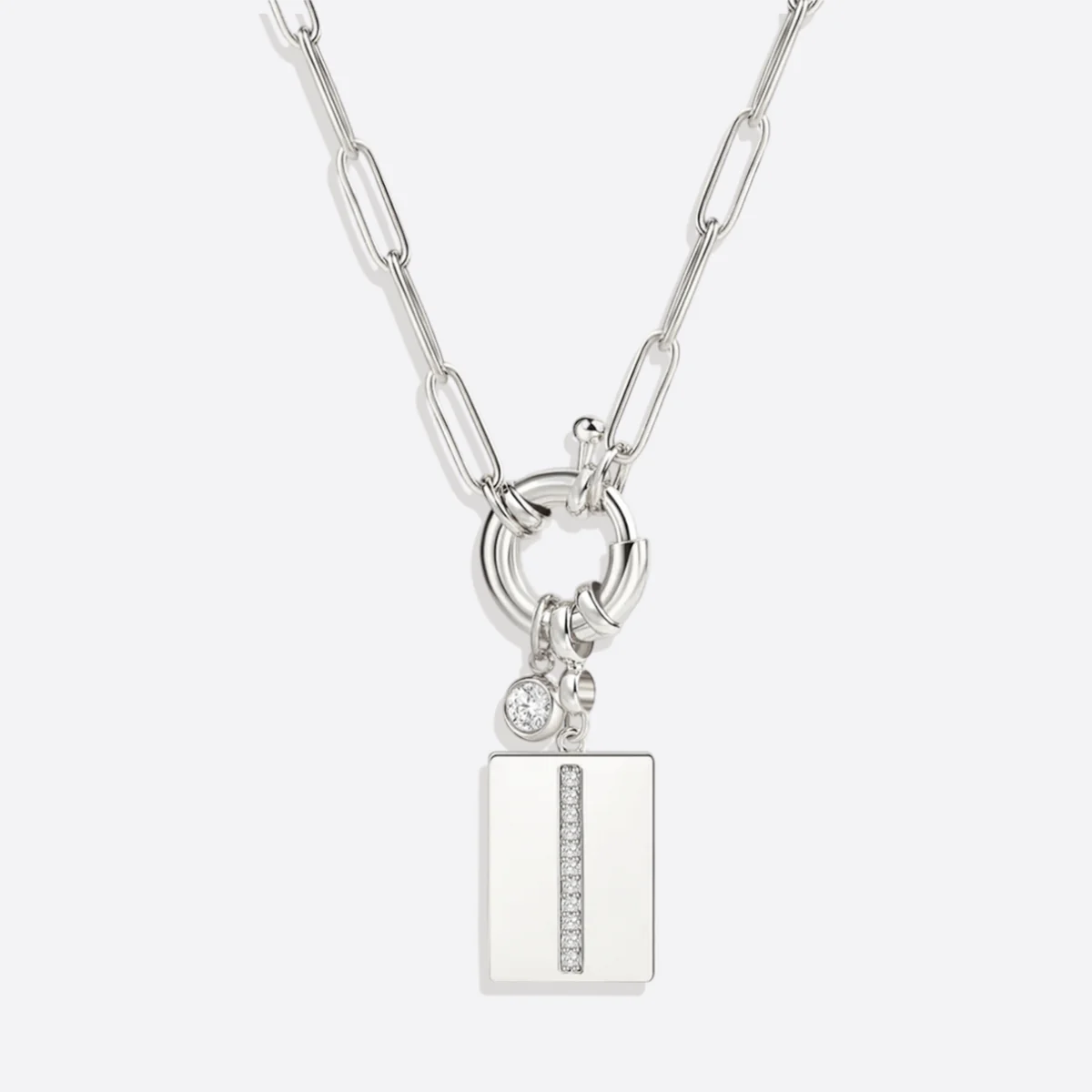 Pave Initial Pendant Necklace with Paperclip Chain - Image 22