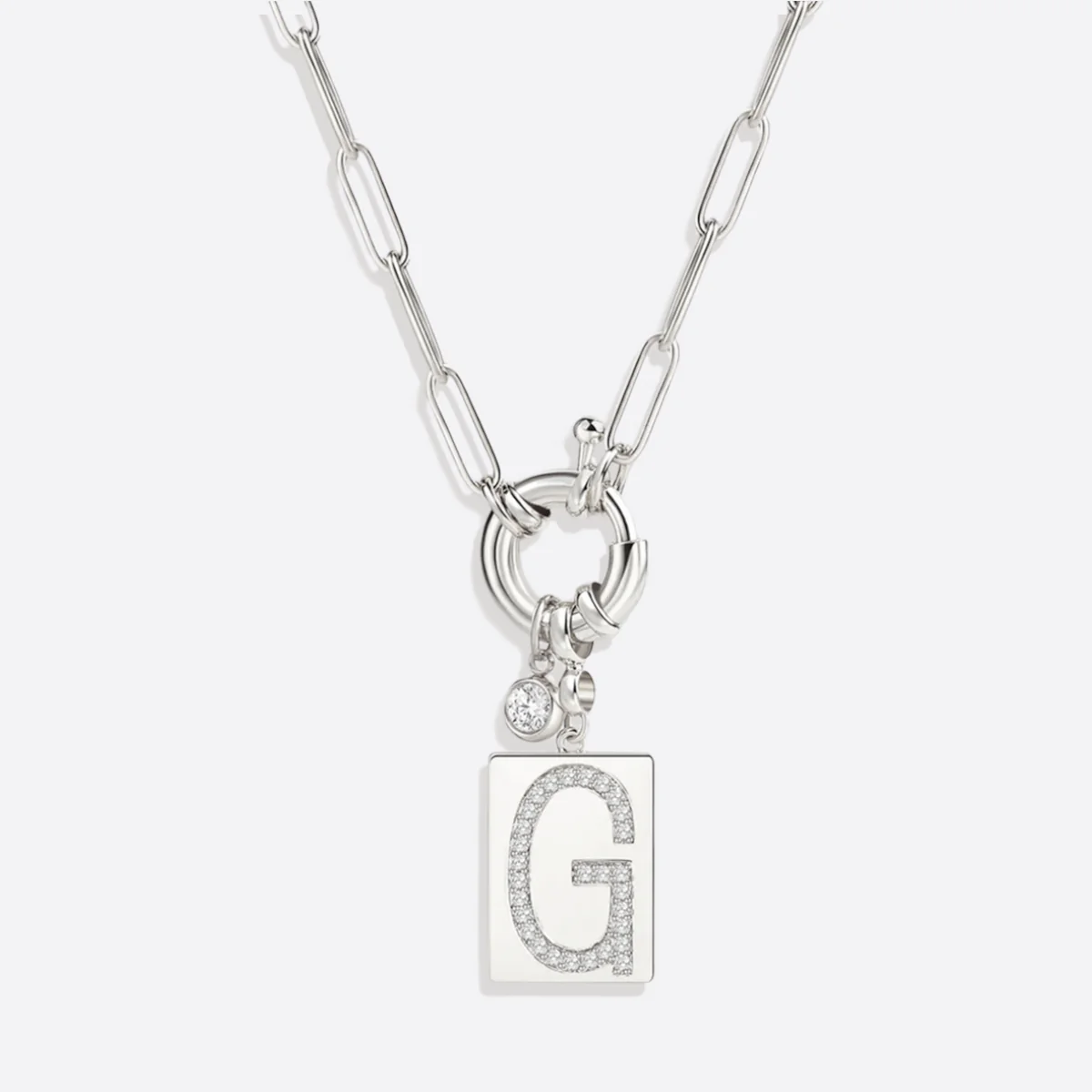 Pave Initial Pendant Necklace with Paperclip Chain - Image 24