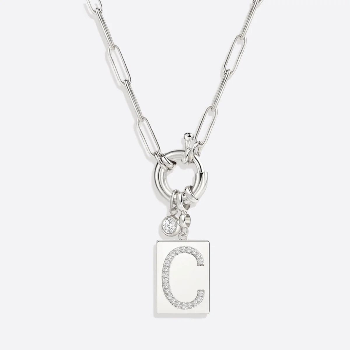 Pave Initial Pendant Necklace with Paperclip Chain - Image 28