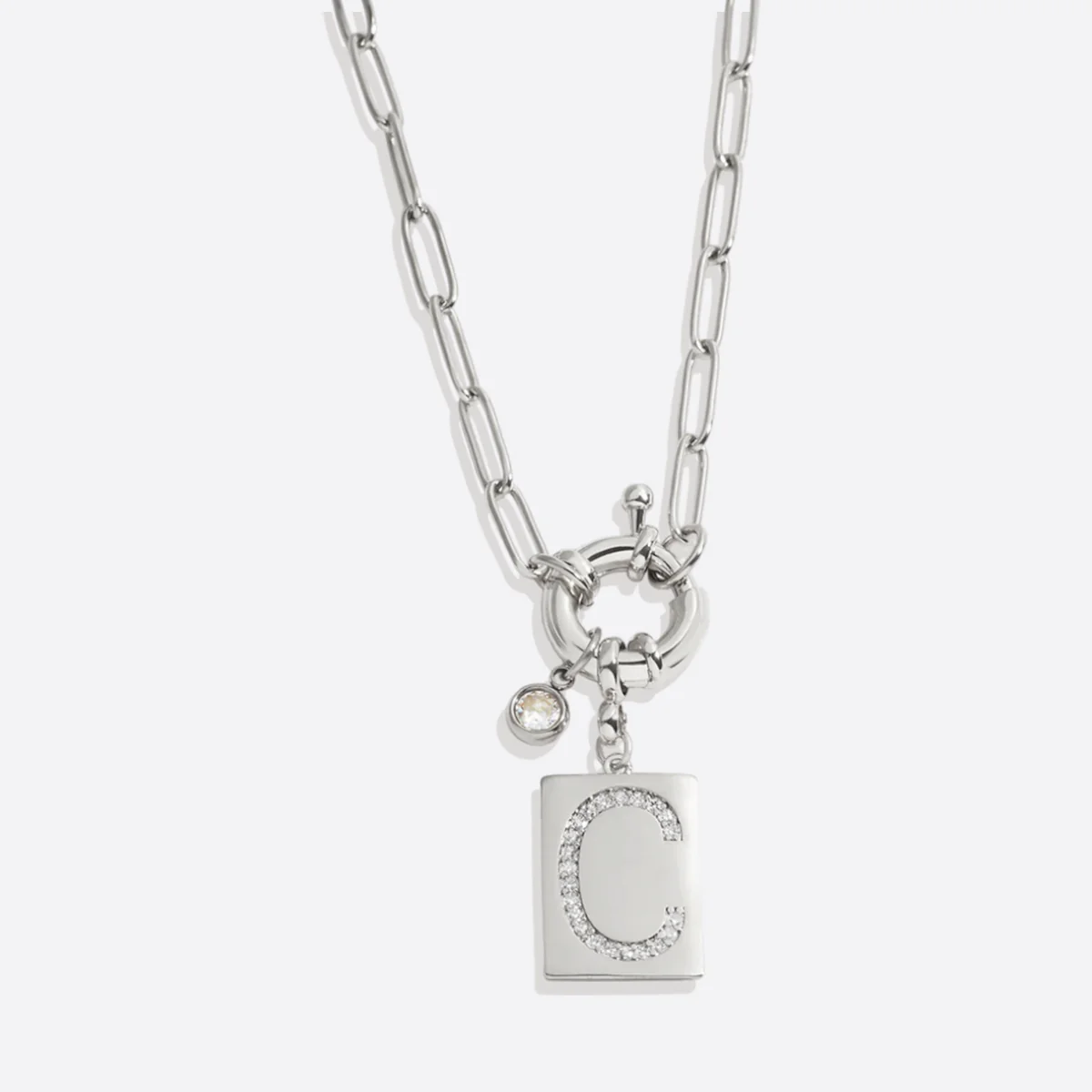 Pave Initial Pendant Necklace with Paperclip Chain - Image 33