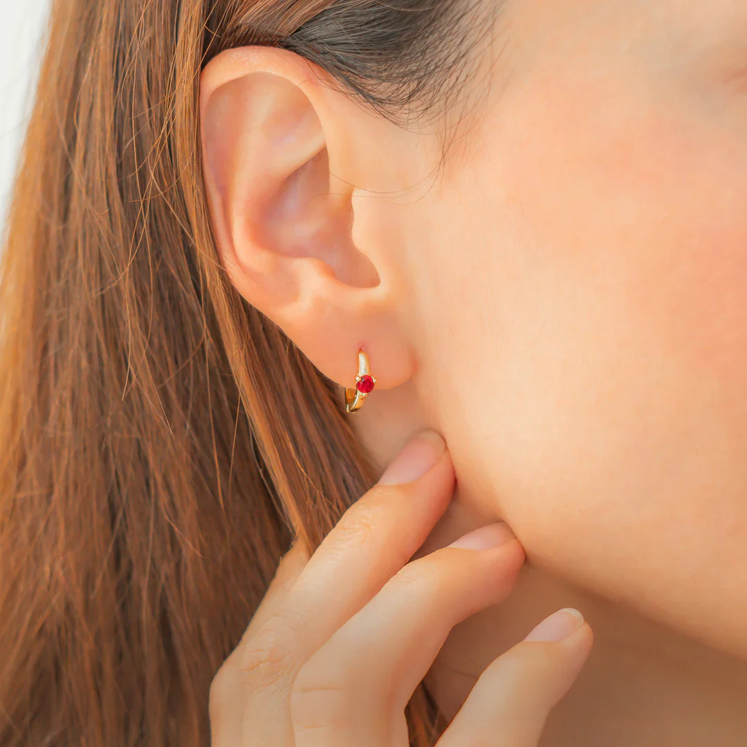 Solitaire Birthstone Huggie Hoop Earrings - Image 17