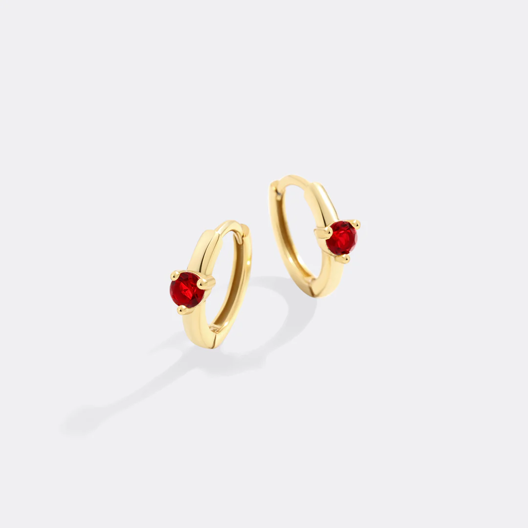 Solitaire Birthstone Huggie Hoop Earrings - Image 2