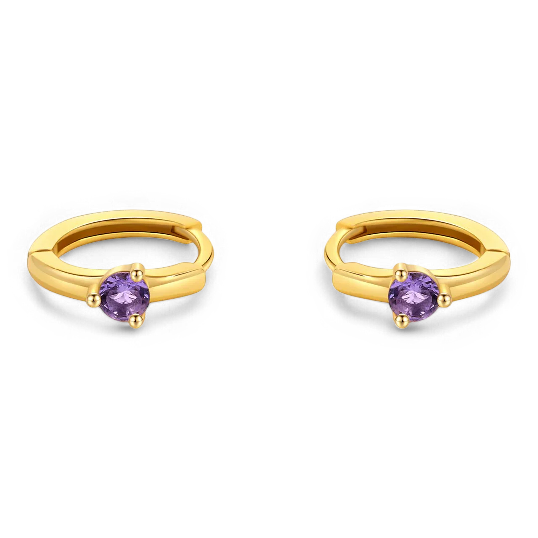 Solitaire Birthstone Huggie Hoop Earrings - Image 21
