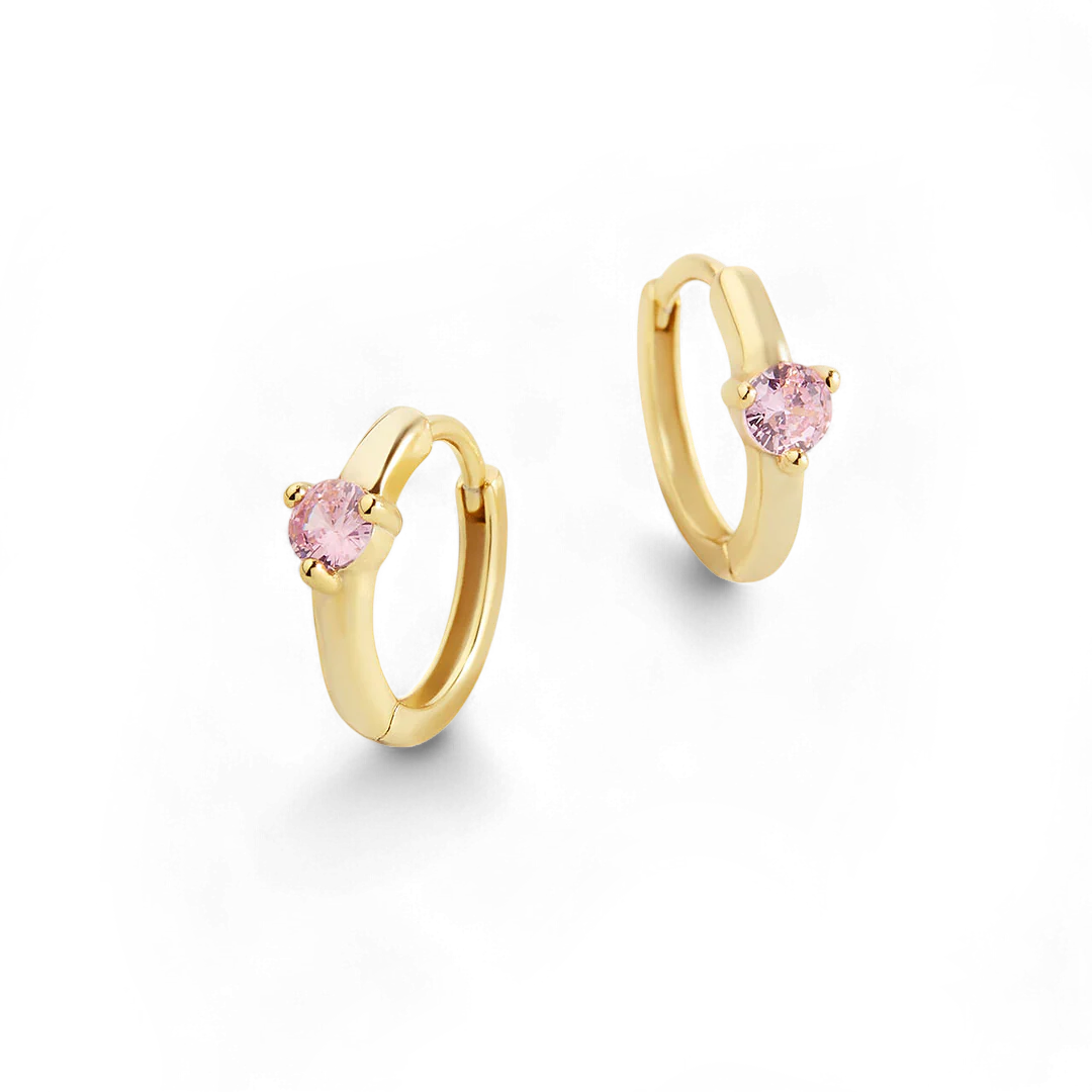 Solitaire Birthstone Huggie Hoop Earrings - Image 3