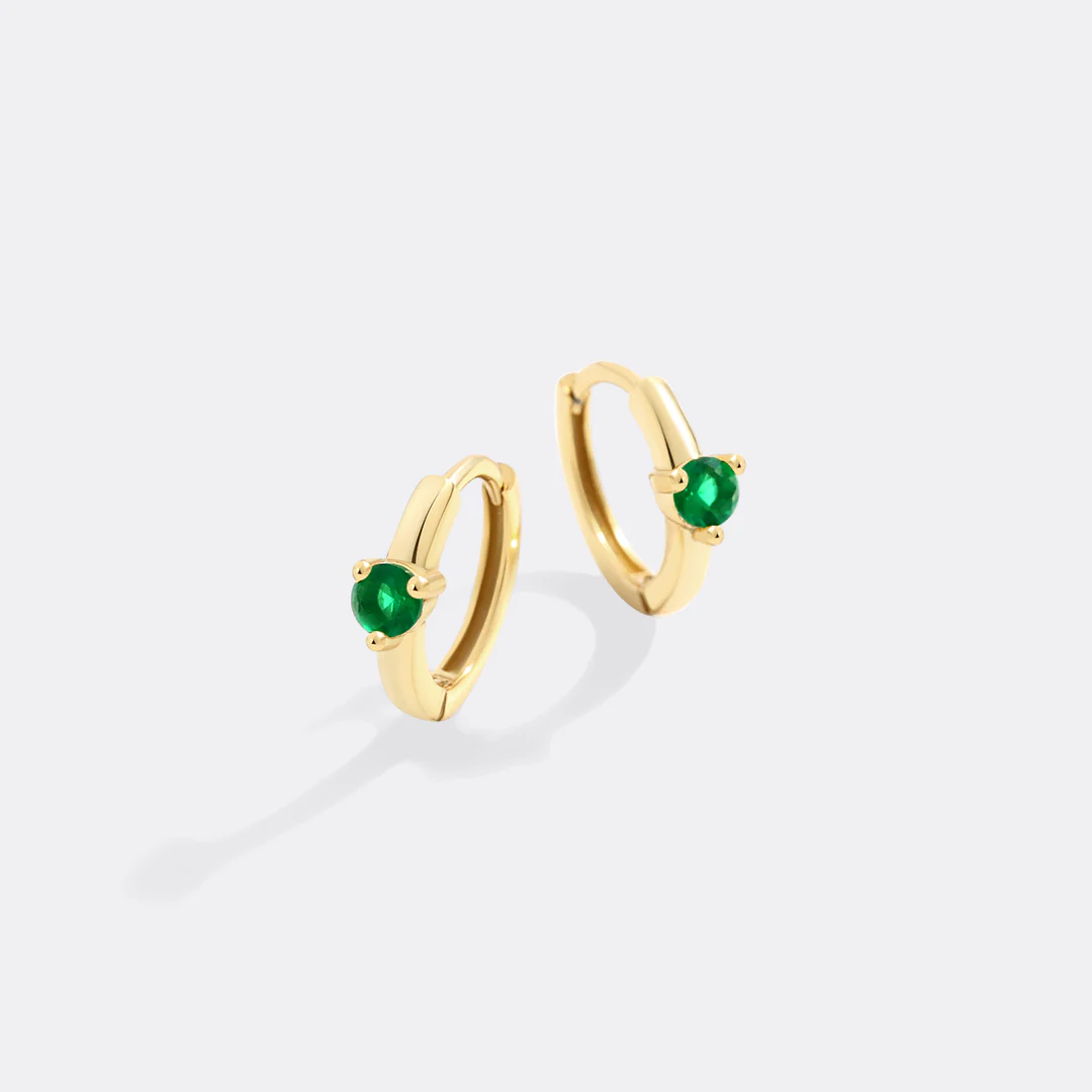 Solitaire Birthstone Huggie Hoop Earrings - Image 45