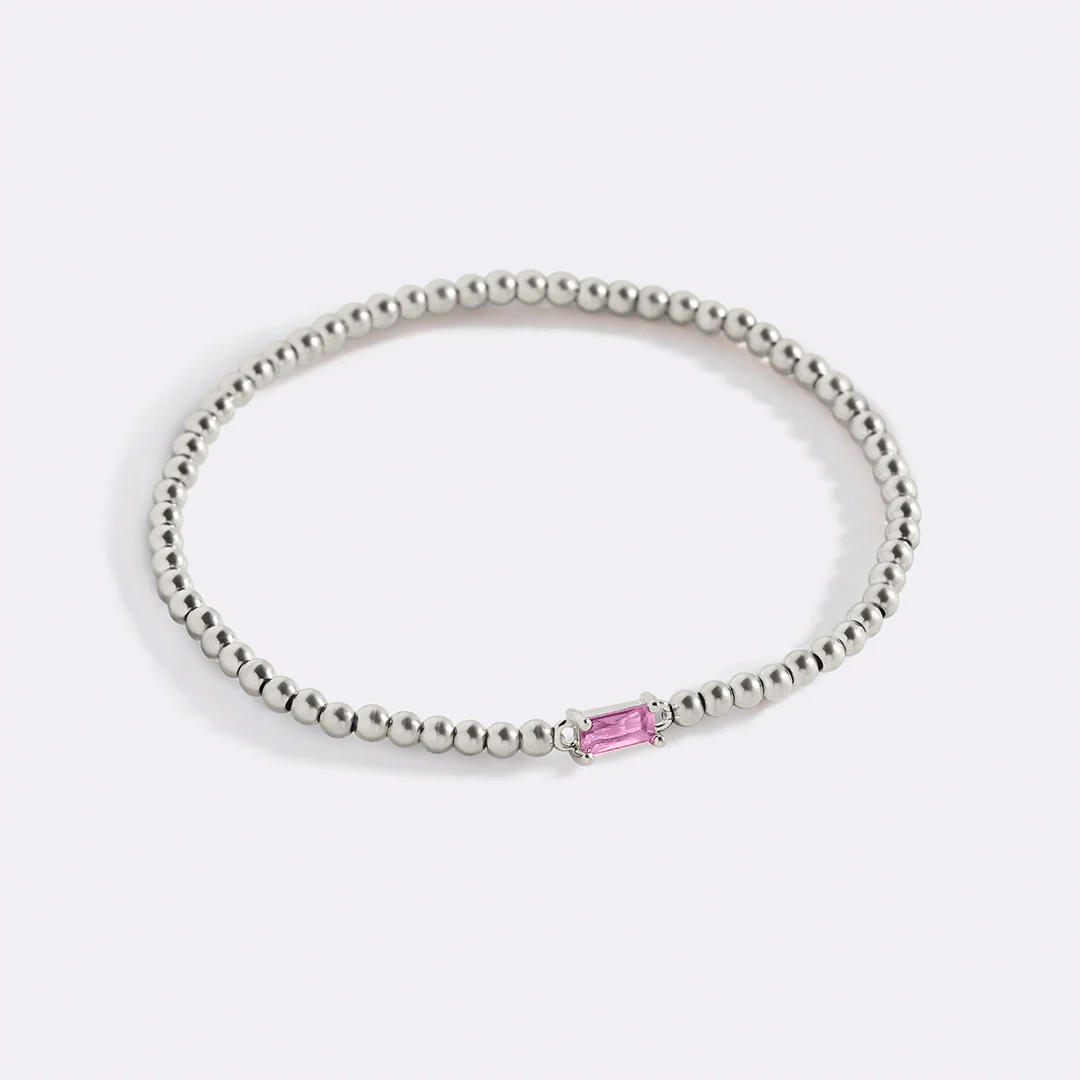Sterling Silver Beaded Birthstone Bracelet - Image 42