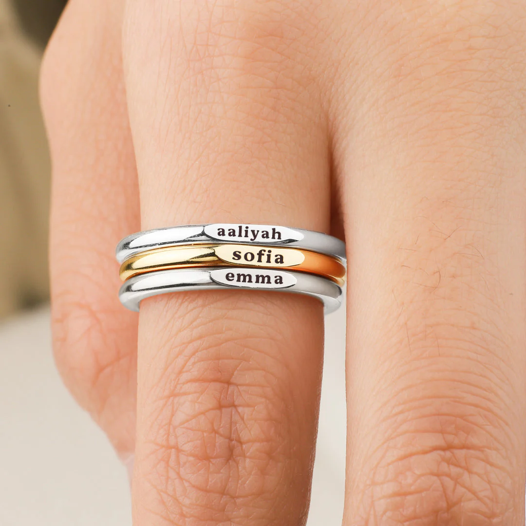 Sterling Silver Flat Top Super Tiny Stackable Name Ring - Image 18