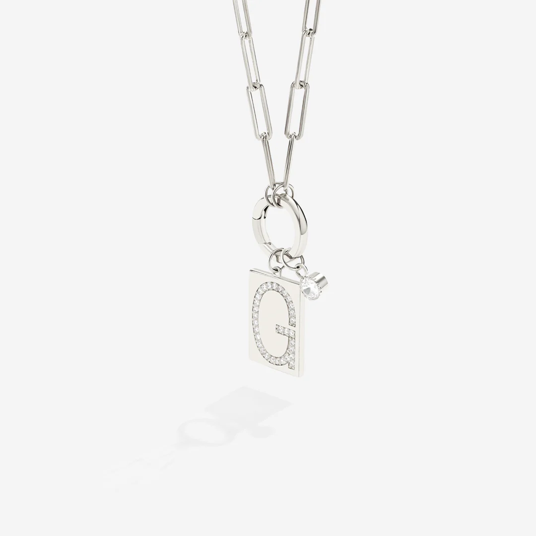 Sterling Silver Pave Initial Pendant Necklace with Paperclip Chain - Image 7