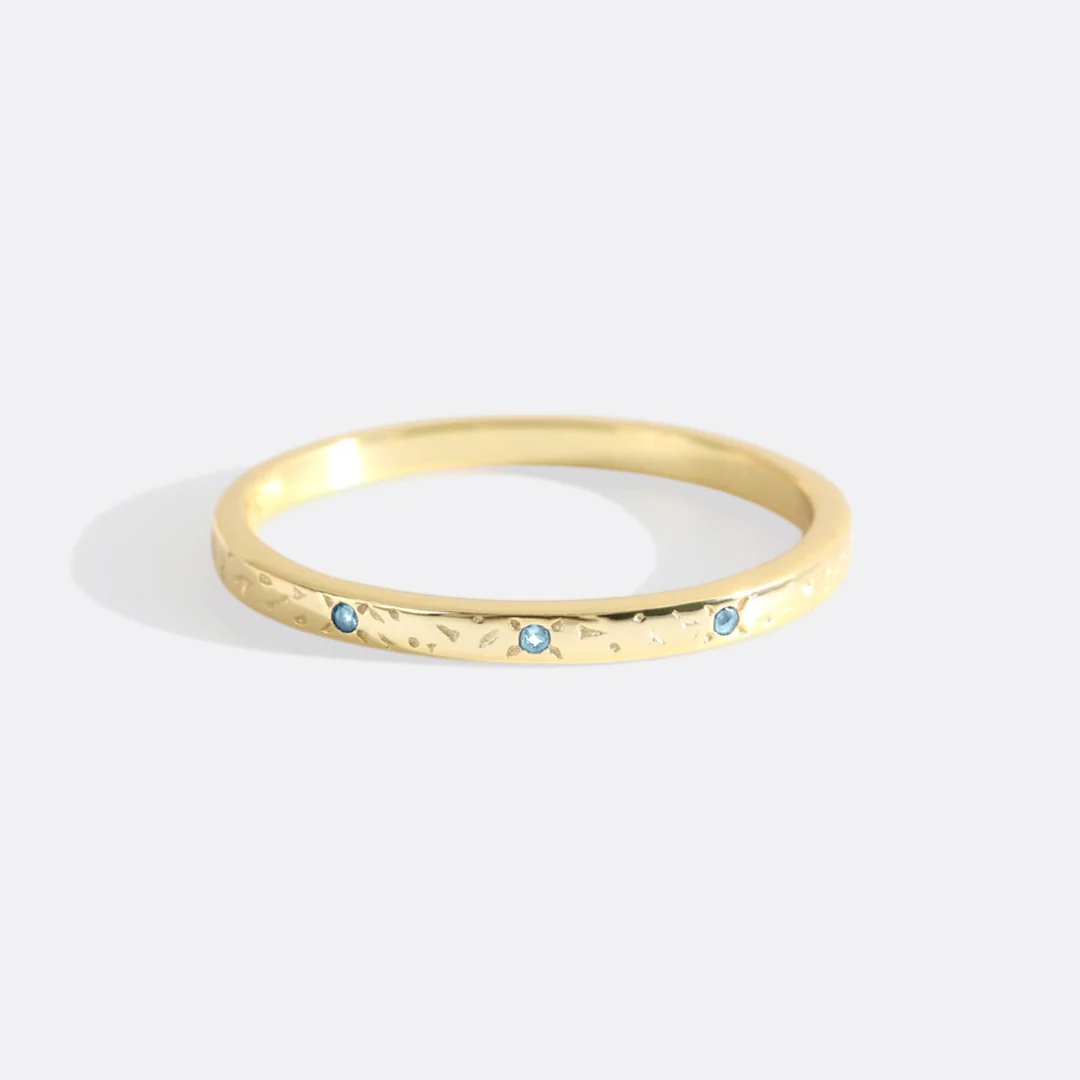 Narrow Textured Gold Birthstone Band - Image 11