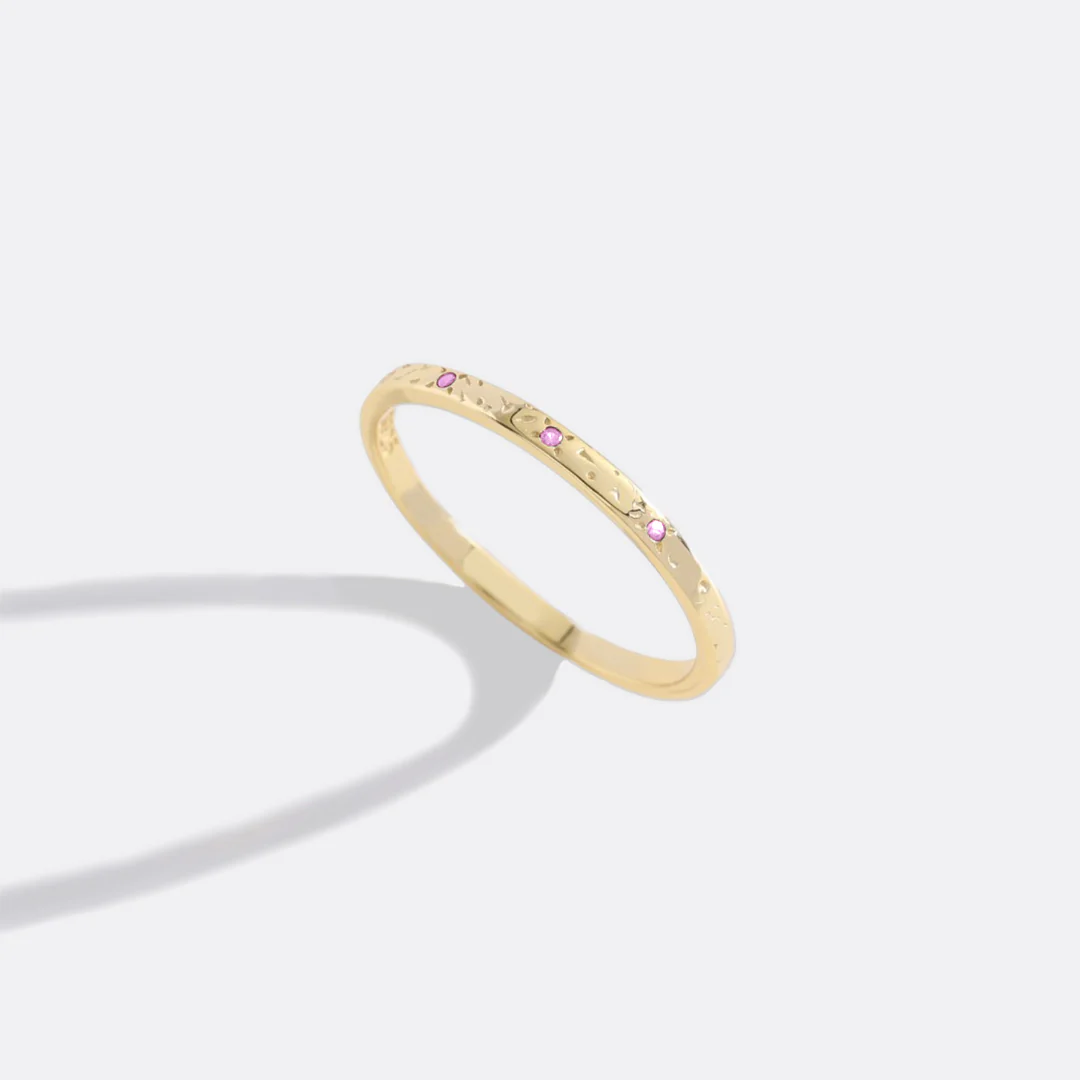Narrow Textured Gold Birthstone Band - Image 26
