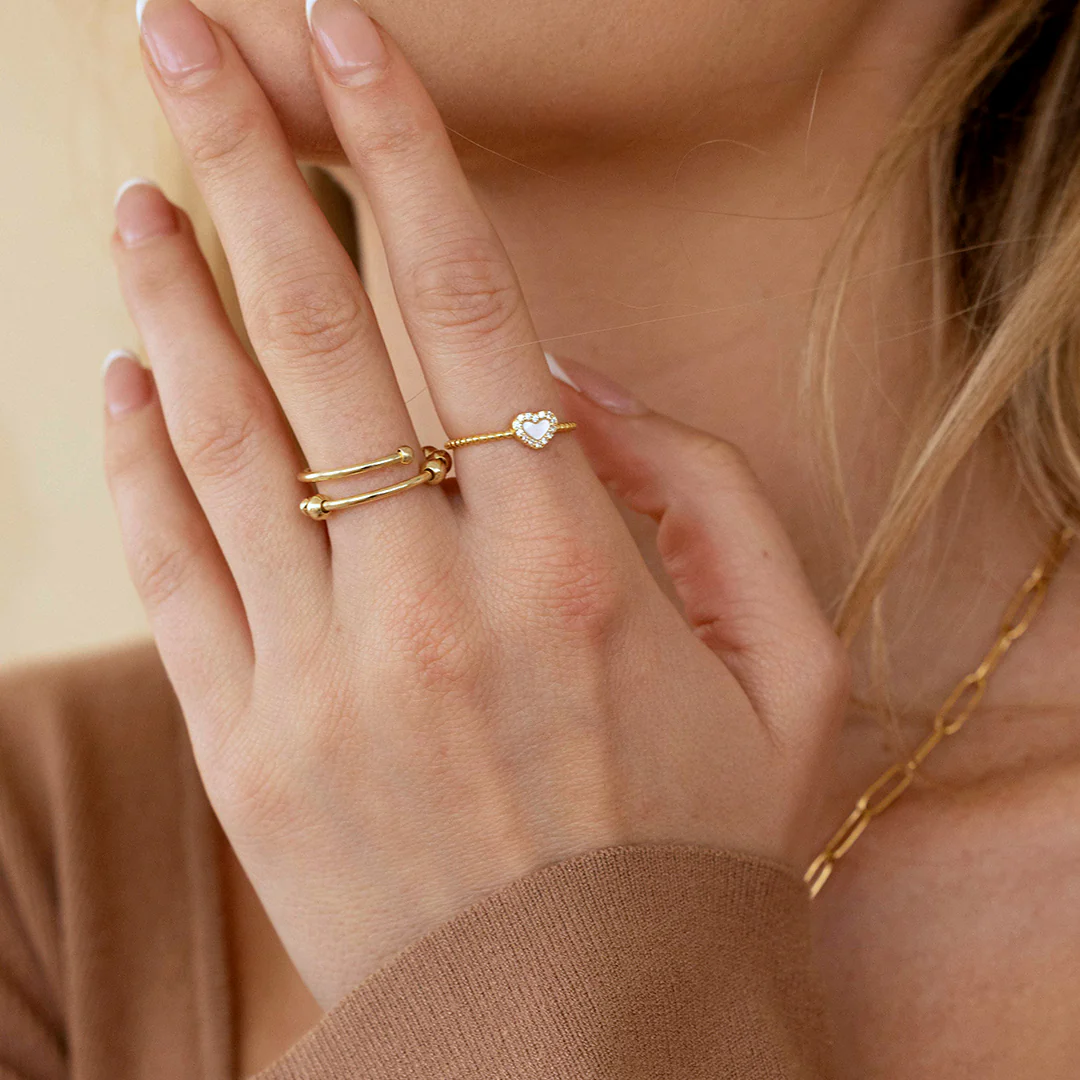 Tiny Gemstone Heart Stacking Ring - Image 13